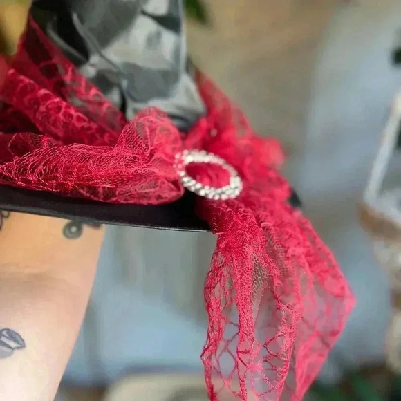 Witch Hat Red Lace Rhinestone Buckle | 10” Tall | Halloween Costume Accessory - Picture 4 of 6